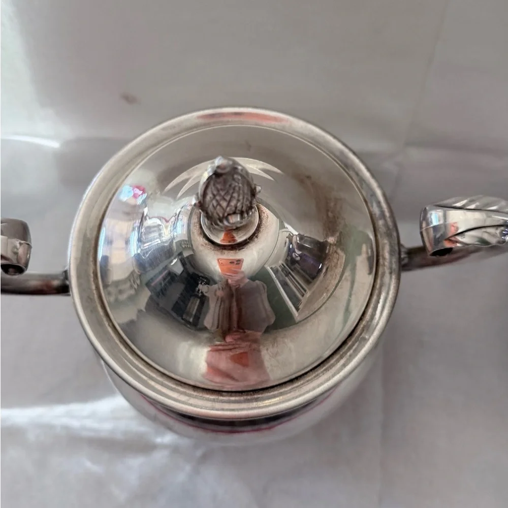 vintage EPCA Bristol by Poole ornate silver-plated sugar bowl and a creamer.